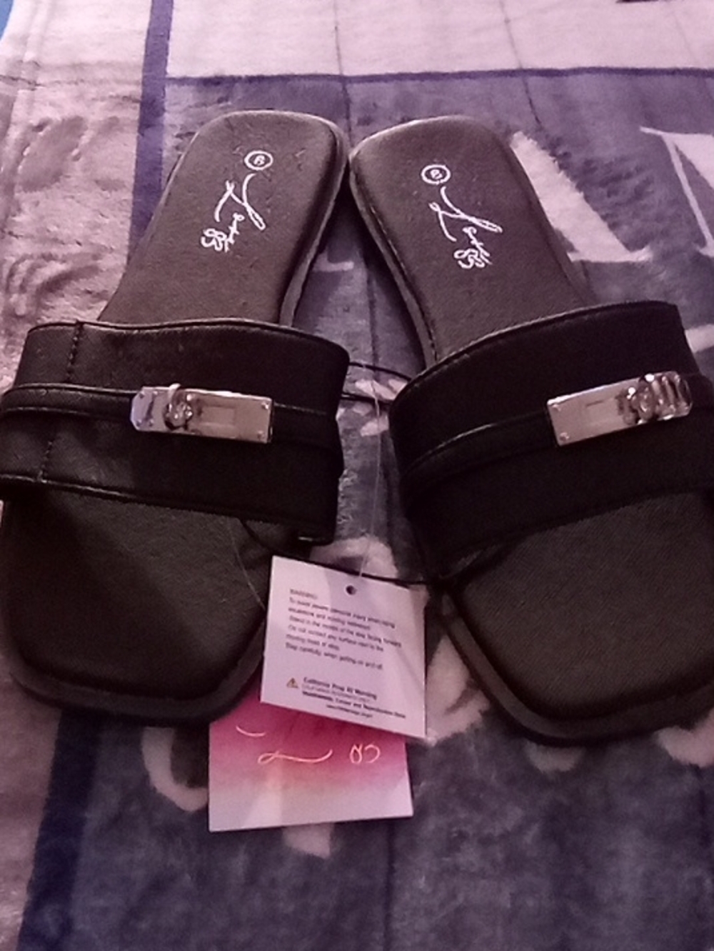 Women's Black Slide Mules with Silver Hardware
